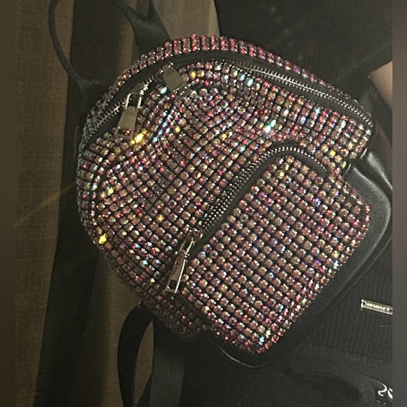 Mini Rhinestone Leather Backpack - Picture 6 of 6